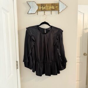 Express Black Peplum Ruffled Blouse with Long Sleeves